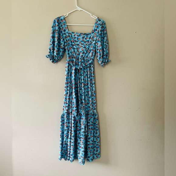 Maxi Dress S Boho Floral Flared summer stretchy fabric elastic waist sundress - Picture 10 of 10